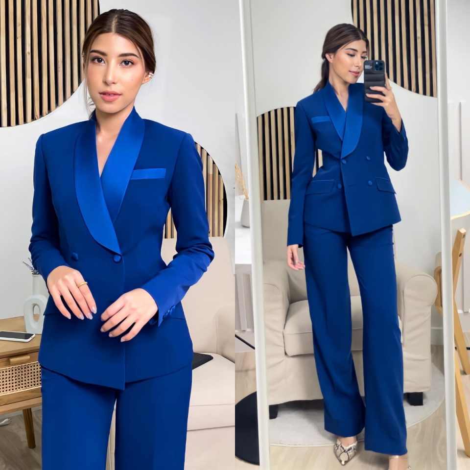 Women Formal Wear With Tie - Royal Blue Women Jacket Sets Customized