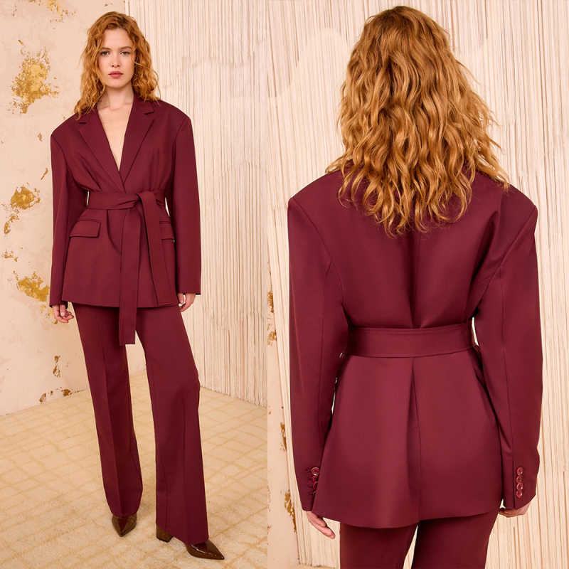 Women Formal Wear With Tie - Customized Elegant Women Pants Suits With