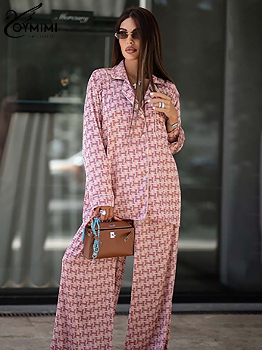 Women'S Formal Wear Pants - Oymimi Fashion Pink Print Women 2