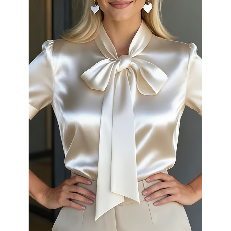 Women Formal Wear With Tie - Women'S Elegant Short-Sleeve Shirt with a