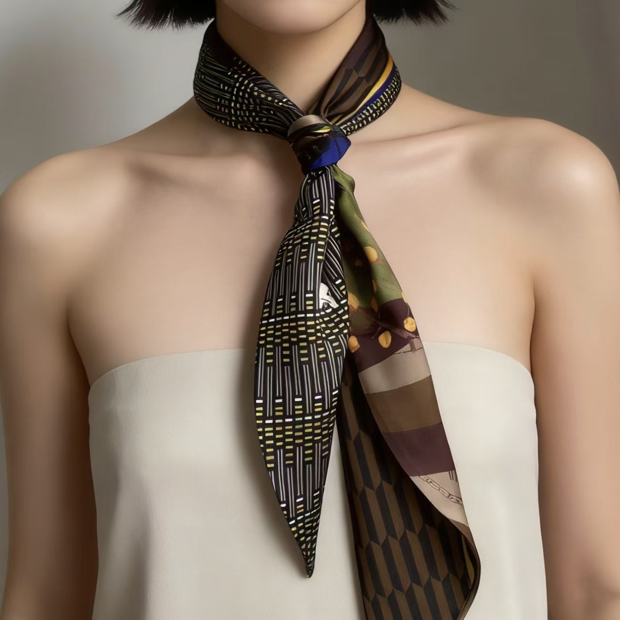 Luxury Print Long Hair Ribbon  - đánh giá và giá Scarf Silk Neck