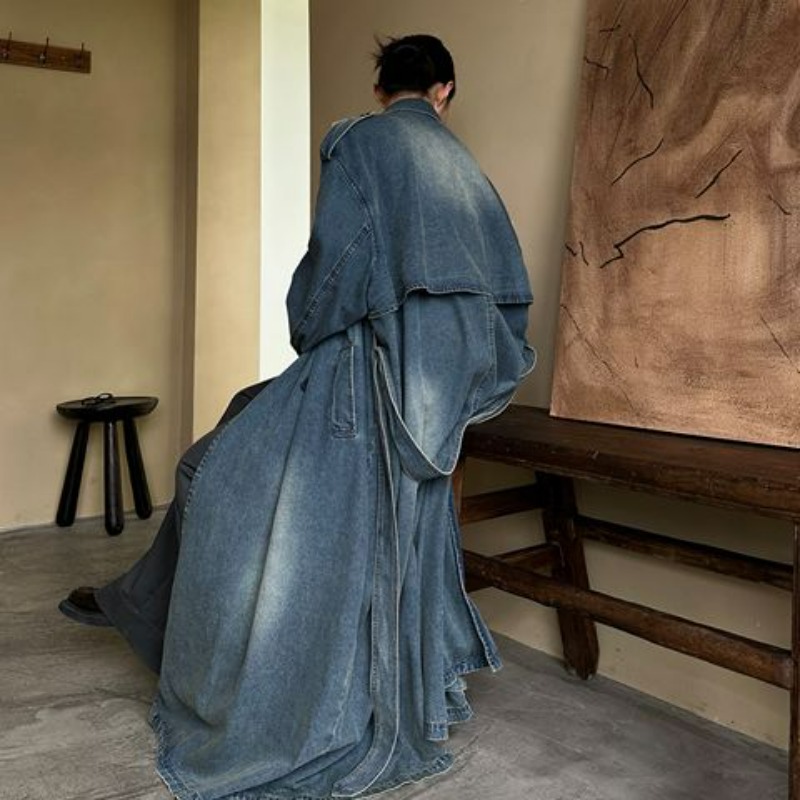 French Retro Washed Denim Tren - đánh giá và giá Trench Coat Formal