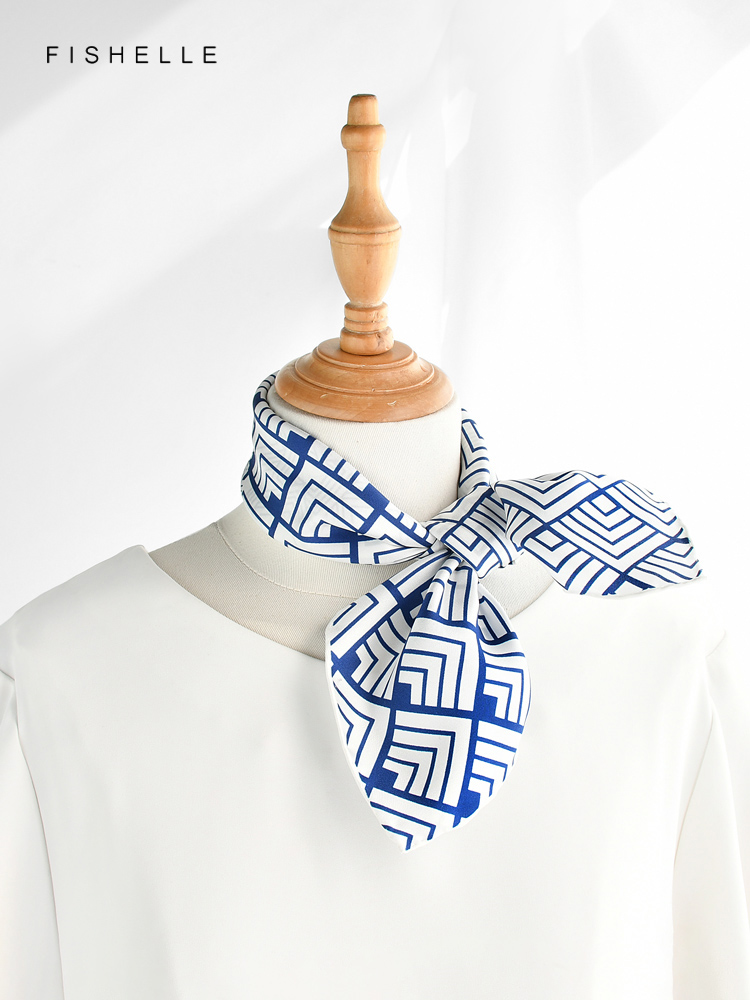 Geometric printed real silk tw - đánh giá và giá Scarf Silk Neck