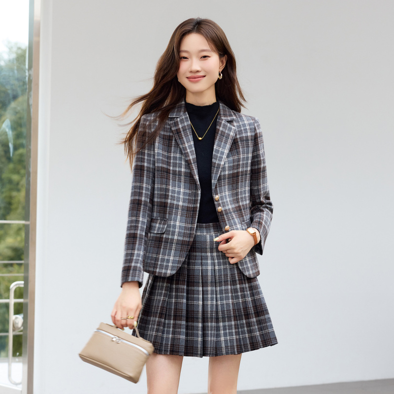 Light Brown Plaid Suit New Sty - đánh giá và giá Women Formal Wear Shirts