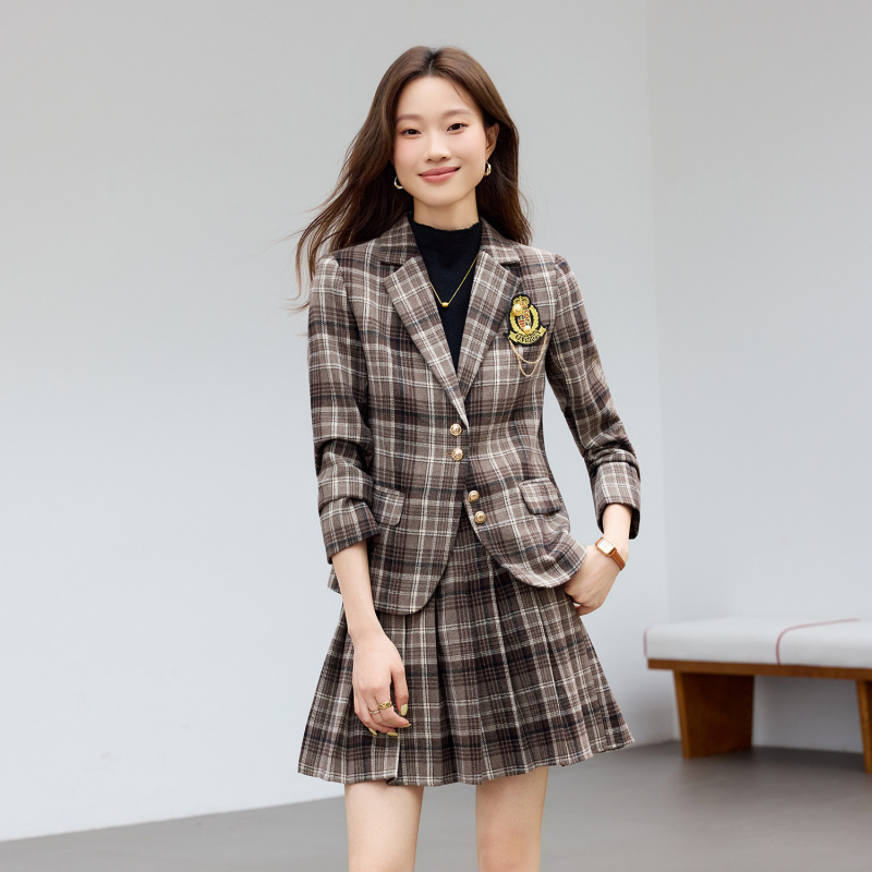 Light Brown Plaid Suit New Sty - đánh giá và giá Women Formal Wear Shirts