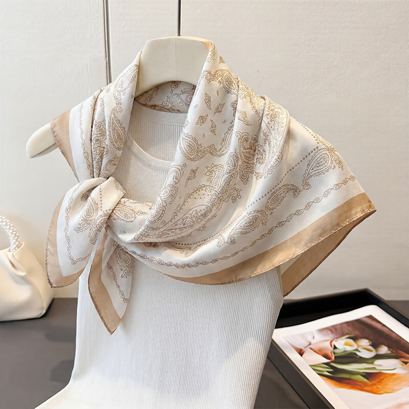 Vintage Beige Paisley Print Sq - đánh giá và giá Scarf Silk Neck