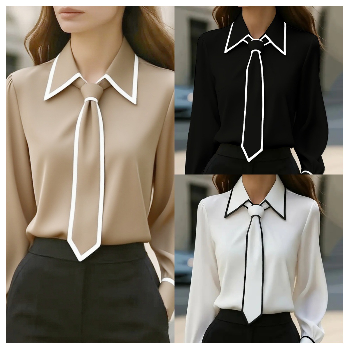 Women's Contrast Trim Tie Neck - đánh giá và giá Women Formal Wear With Tie