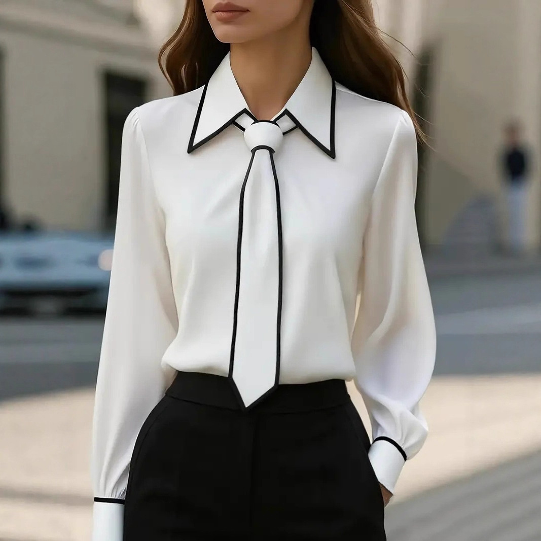 Women's Contrast Trim Tie Neck - đánh giá và giá Women Formal Wear With Tie