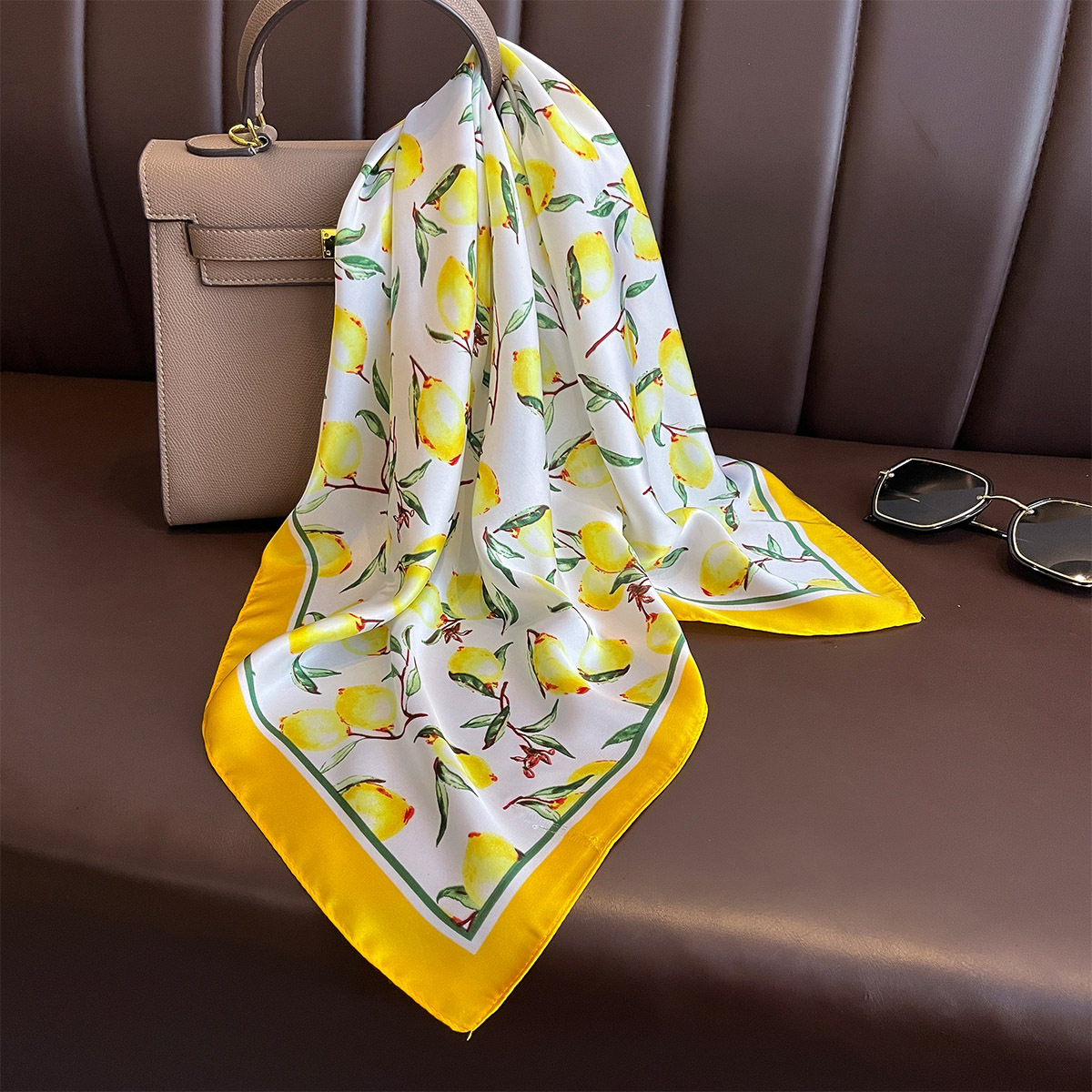 2025 New Yellow Lemon Print Sq - đánh giá và giá Scarf Silk Neck