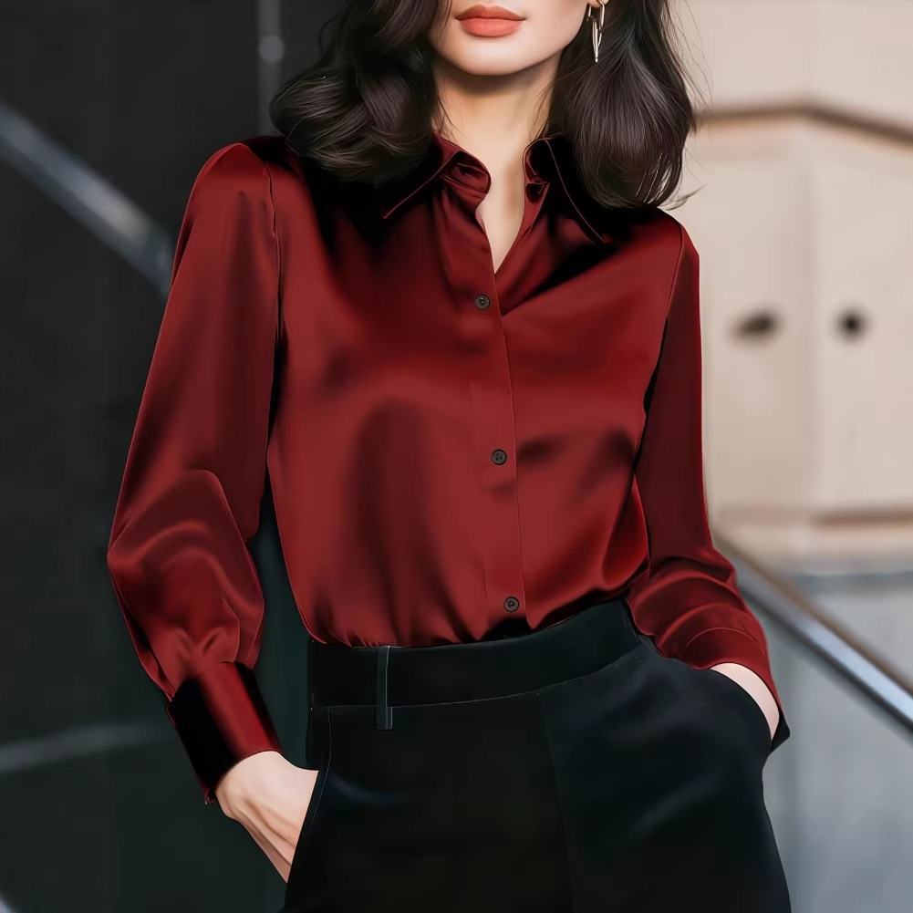 Women Satin Lapel Collar Blous - đánh giá và giá Women Formal Wear Shirts