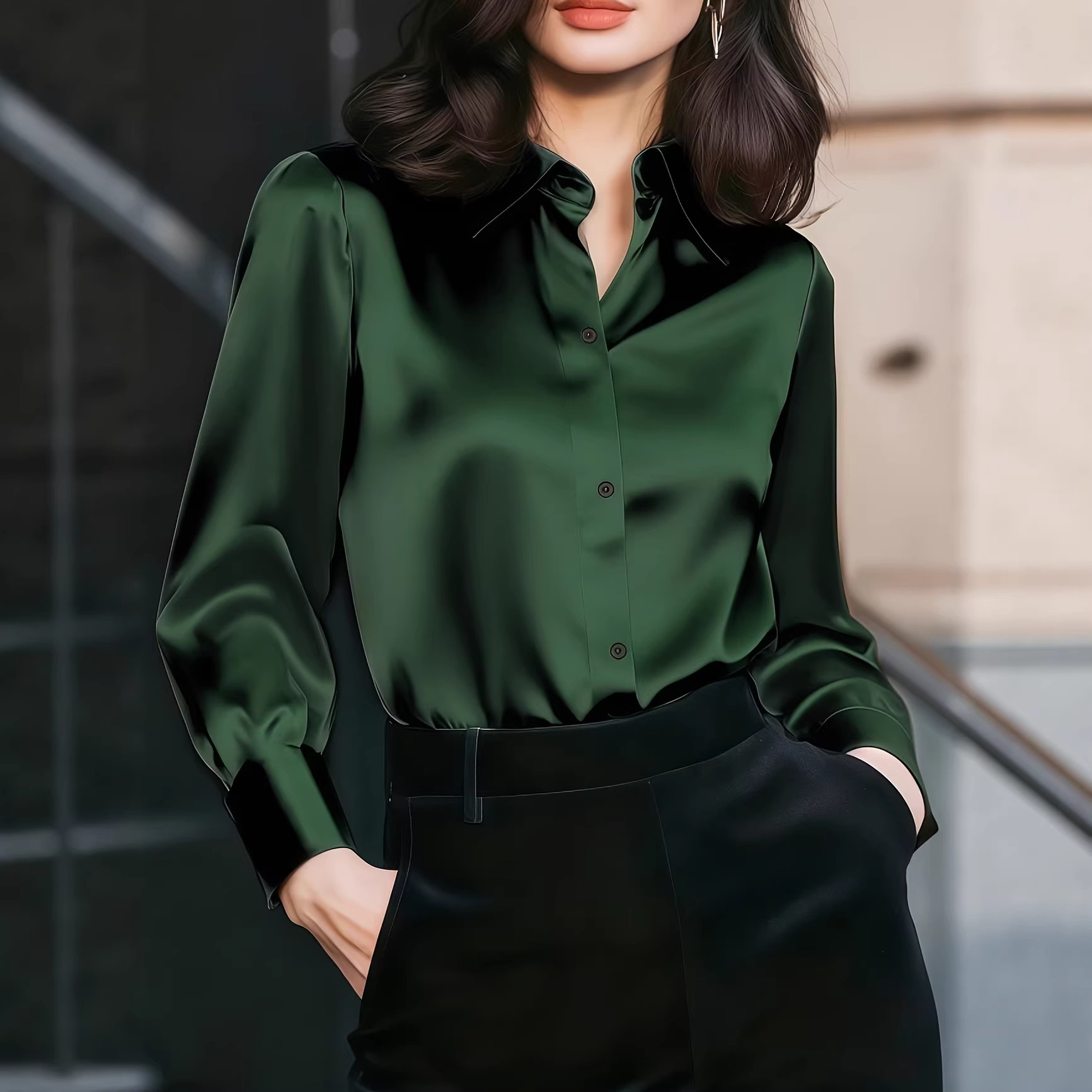 Women Satin Lapel Collar Blous - đánh giá và giá Women Formal Wear Shirts